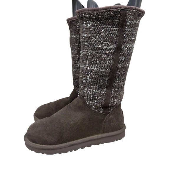 UGG Australia Camaya Gray Suede Knit Sequin Tall Boots Women's Size 7-1006711 - Picture 2 of 10
